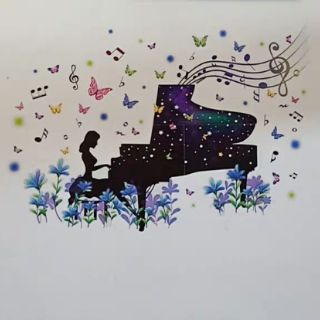 DECAL DÁN TƯỜNG CÔ GÁI ĐÁNH ĐÀN PIANO