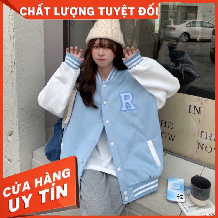 Áo bomber nam nữ phối tay trắng chữ R trẻ trung cá tính/ Áo khoác ngoài mặc mùa đông phom rộng unisex_xuongmaythuhien -