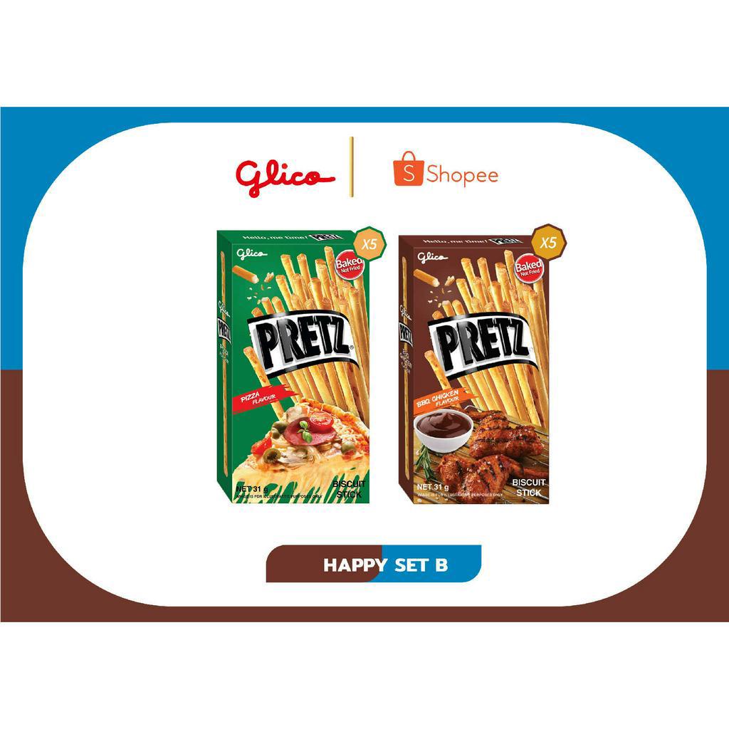 Combo 10 Happy Set B hộp Bánh que nướng giòn mix 2 vị gà nướng và pizza GLICO Pretz (5 Gà nướng 5 pizza)