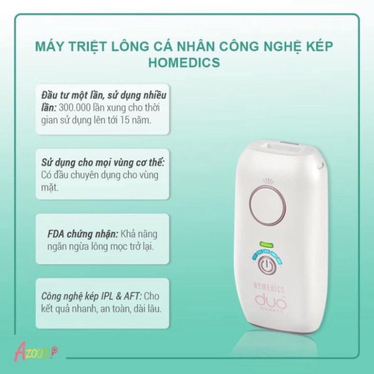 Máy triệt lông HoMedics, máy triệt lông vĩnh viễn mini cầm tay Homedics IPL-HH390BNS Azooo