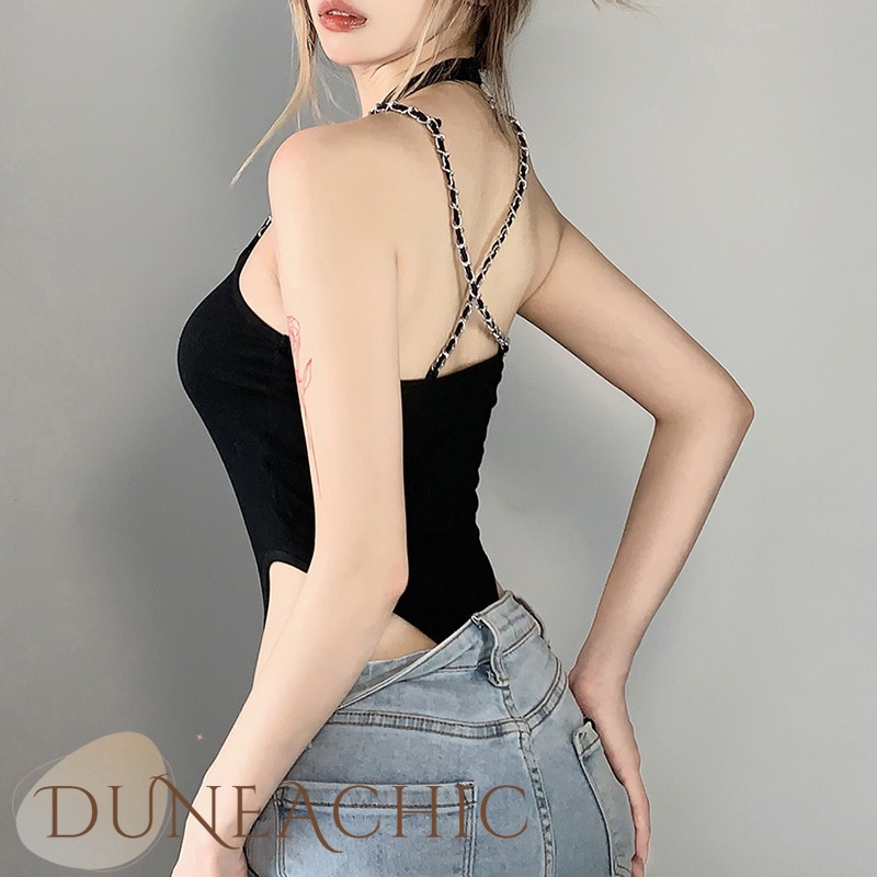 DUNEA Bộ Áo Liền Quần Không Tay Hở Lưng Gợi Cảm Dành Cho Nữ