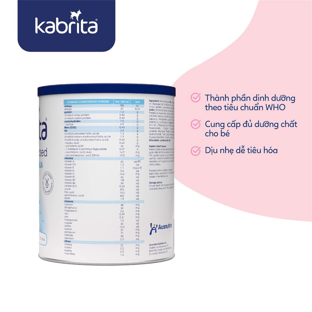Sữa Dê Kabrita hàng nhập khẩu nguyên lon từ Hà Lan số 1,2,3  hộp 400g/800g