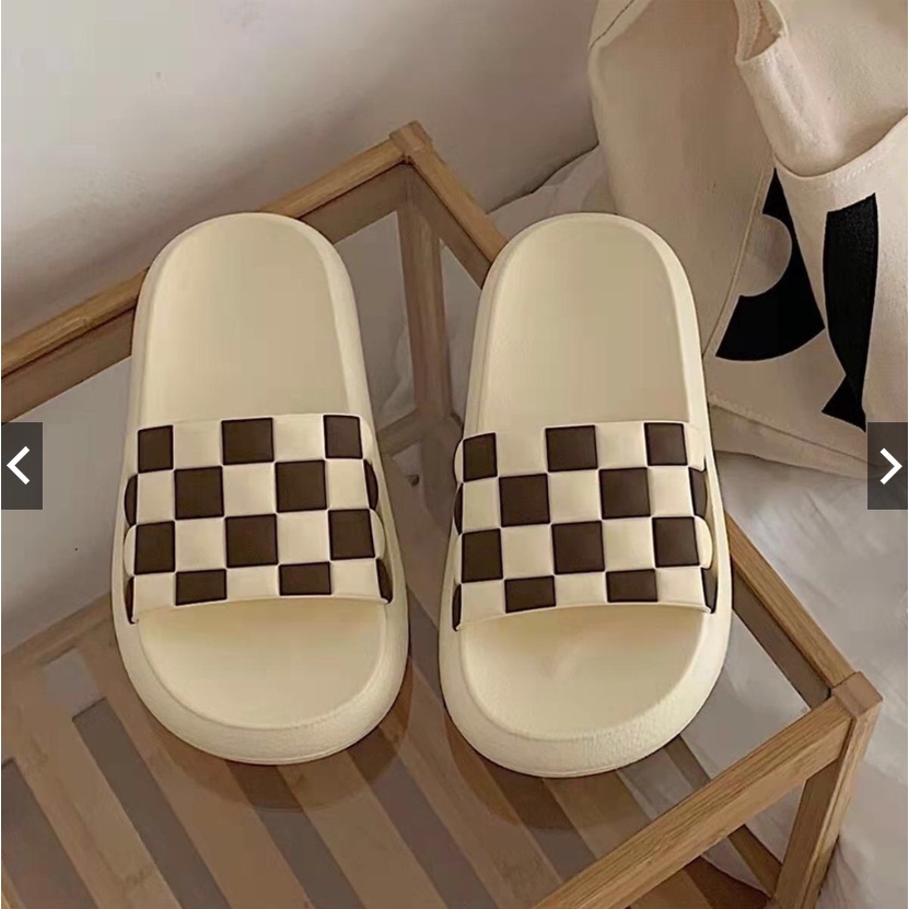 Dép kẻ caro quai ngang, đế cao su êm chân, thời trang unisex nam/ nữ