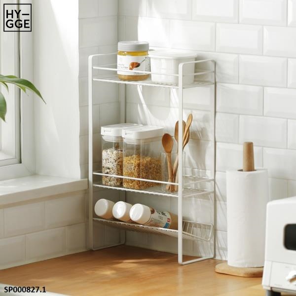 Kệ để gia vị nhà nhà bếp/nhà tắm 3 tầng nghiêng không cần lắp ráp chất liệu kim loại phun sơn tĩnh điện chống gỉ
