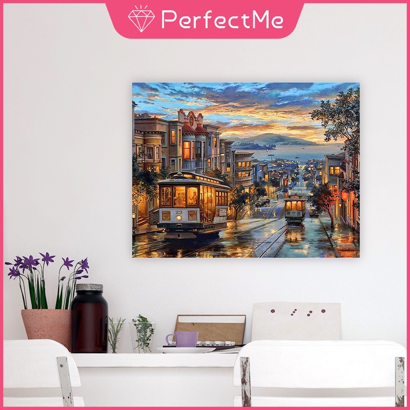 Bộ tranh sơn dầu 40x50cm tự làm họa tiết khung cảnh đêm Canal Canal dùng để trang trí nhà tiện dụng