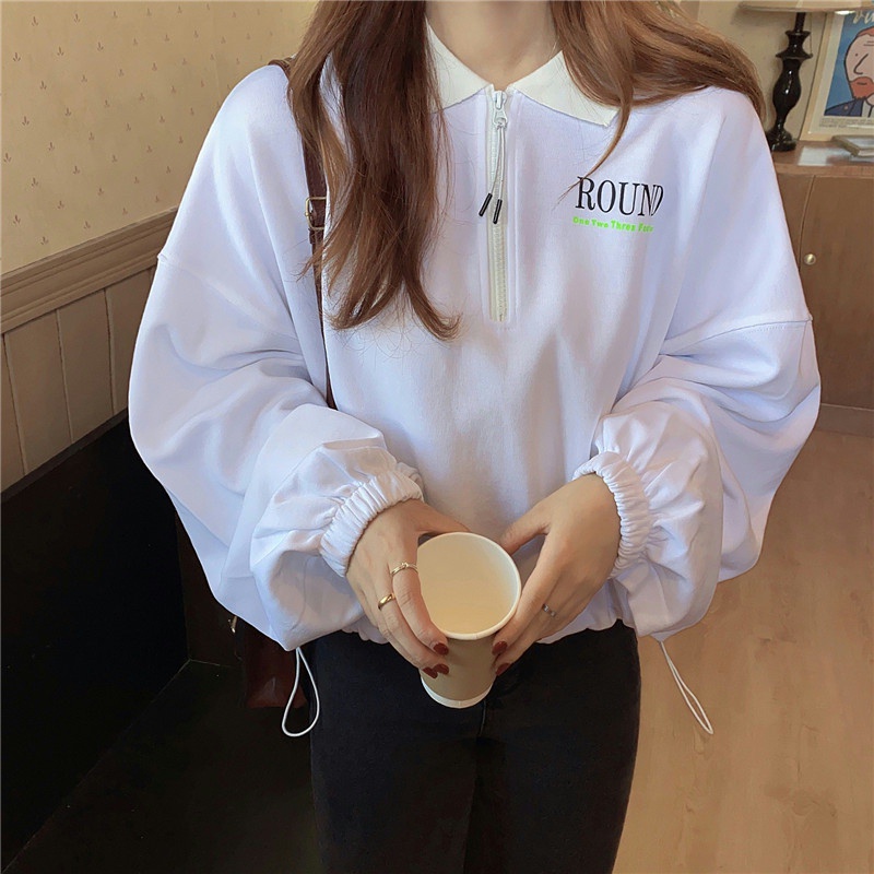 Áo sweater SUXI mỏng dáng rộng màu sắc đơn giản phối dây rút phong cách Hàn Quốc cho nữ