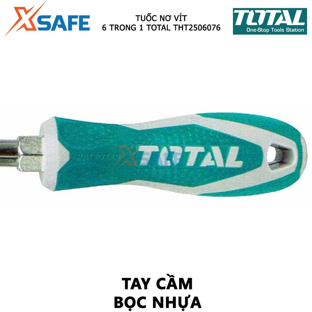 Bộ tuốc nơ vít 6 đầu TOTAL THT2506076 | Bộ tua vít kích thước 4 chi tiết 6.35*65mm, 8.00*75mm, PH1+SL5, PH2+SL6
