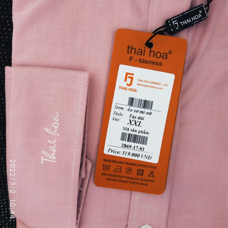 Áo Thái Hòa vải sợi tre co giãn màu hồng nhã nhặn 2869 9020