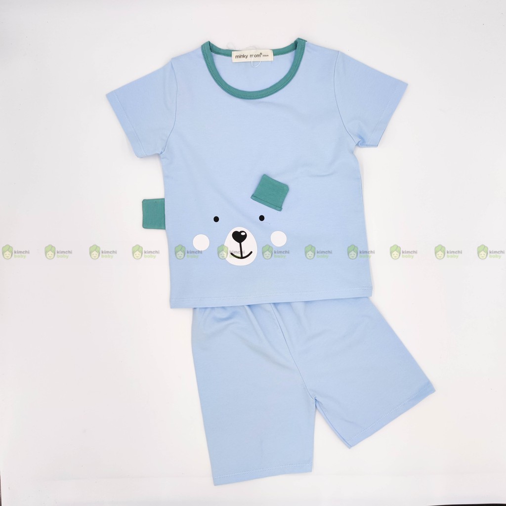 Đồ Bộ Bé Trai, Bé Gái Minky Mom Chất Cotton 100% Họa Tiết Động Vật 3D Dễ Thương, Bộ Cộc Tay Cho Bé Mặc Nhà MKM2107