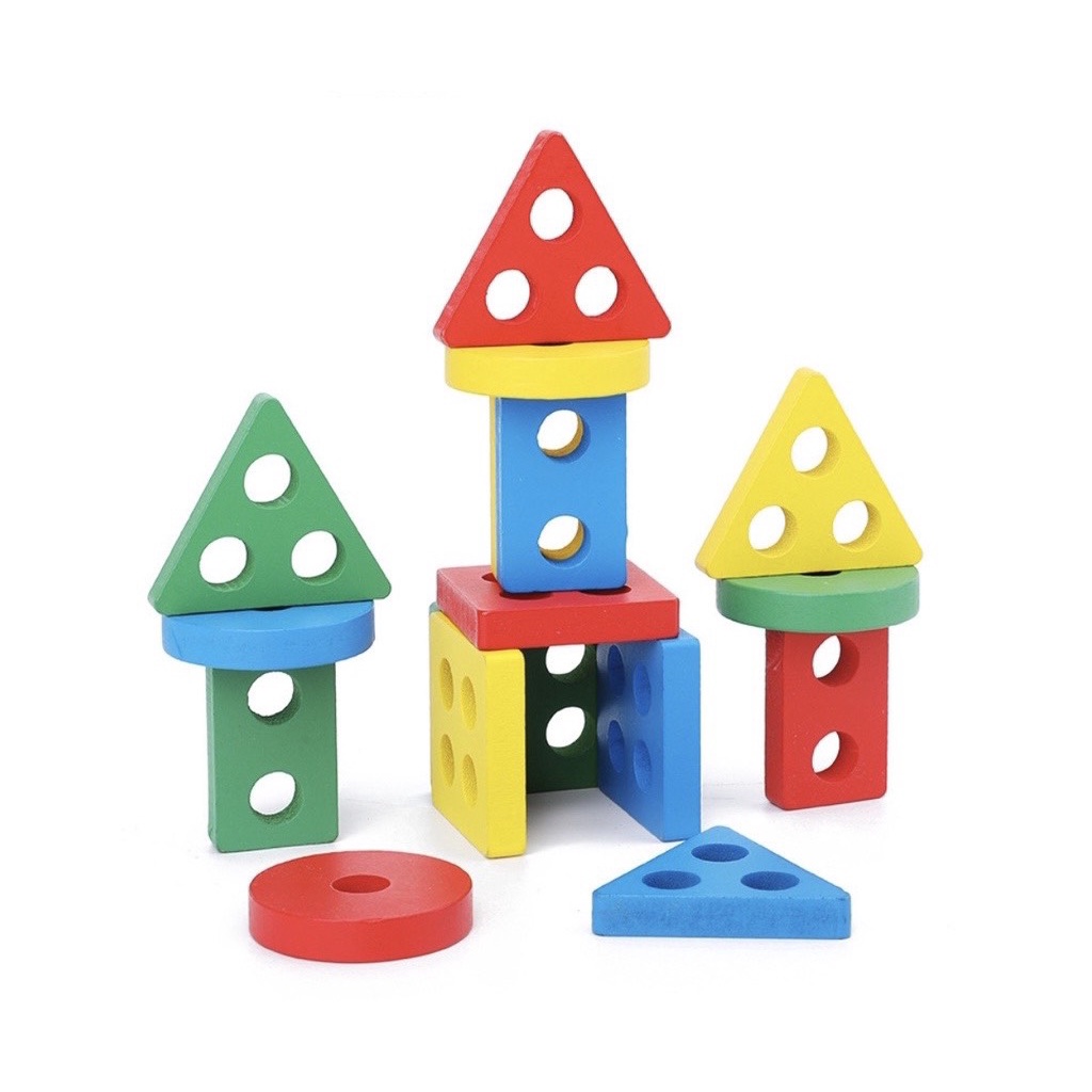 [Siêu Rẻ] Đồ chơi phát triển trí tuệ Thả khối 4 hình học bằng gỗ - Bộ xếp hình Montessori