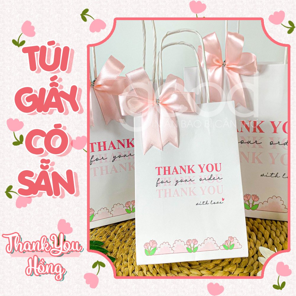 Túi giấy quà tặng có sẵn nhiều kích thước mẫu Thank you hồng