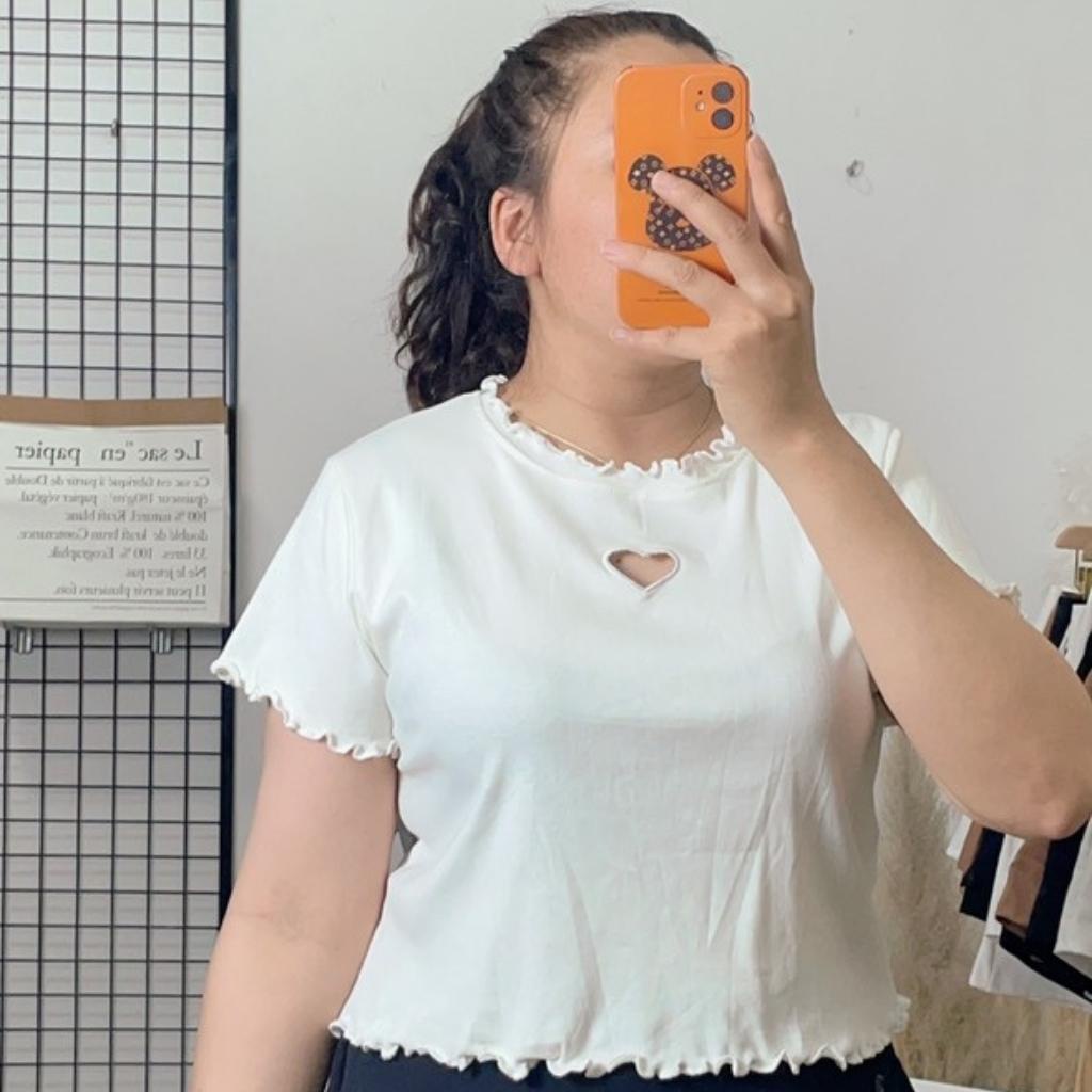 Áo Thun Size Big Size,Áo Thun Nữ Cổ Tròn thêu trái Tim a14