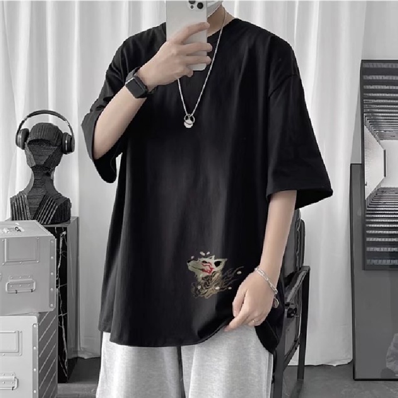 Áo Thun Dáng Rộng In Họa Tiết Hoạt Hình Phong Cách Hip Hop Đường Phố Hàn Quốc Thời Trang Mùa Hè Cho Nam / M-8XL