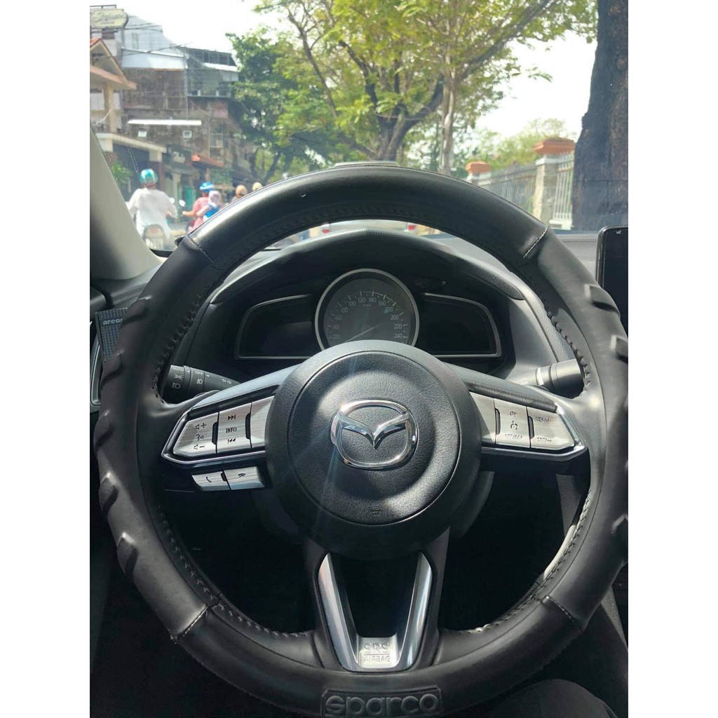 Ốp Nút Điều Khiển Vô Lăng Mazda Cx5, Mazda 3, Mazda 6, Mazda 2 FL, Nhôm Phay Xước Cao Cấp, Sang Trọng