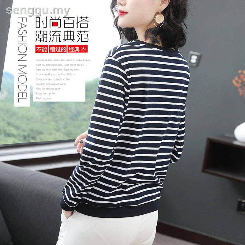 Áo Thun Tay Dài Họa Tiết Kẻ Sọc Plus Size S 200 40-50 Tuổi Phong Cách Phương Tây Thời Trang Xuân Thu Cho Nữ