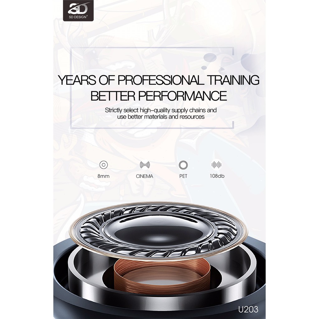 Tai nghe nhét tai SD - U203 nghe hay có mic đàm thoại, dây dài 1.2m - Chính hãng