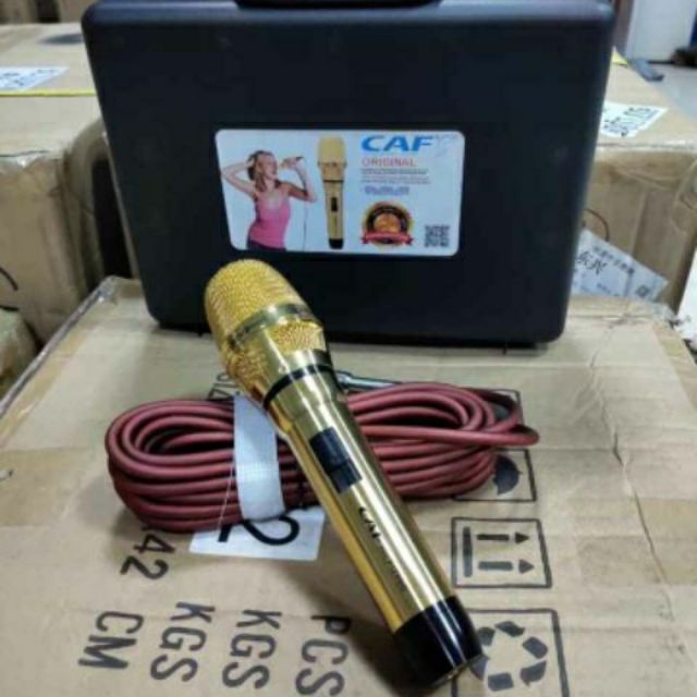 Micro karaoke có dây Caf màu vàng, chống hú tốt