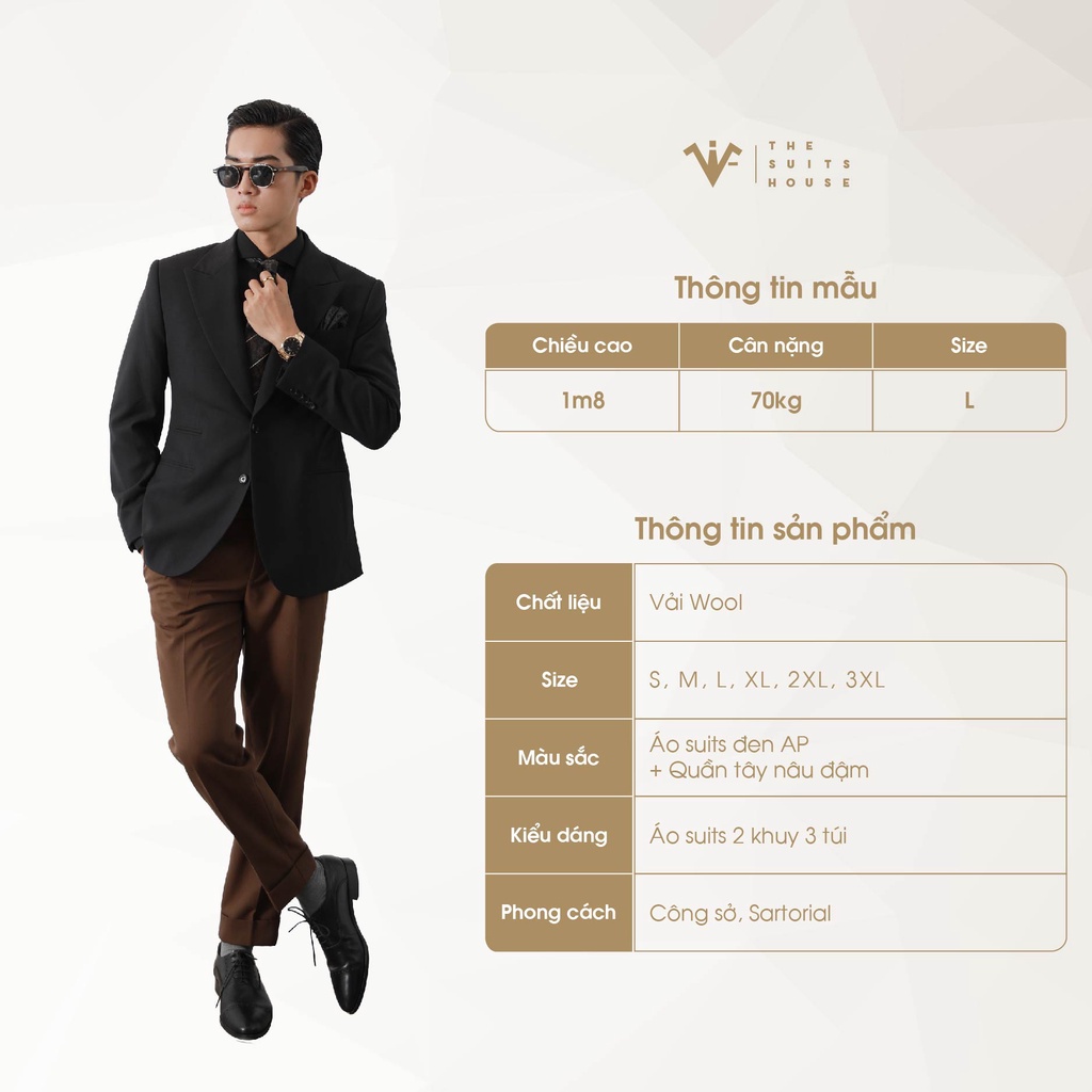 Bộ vest nam đen AP phối nâu đậm 2 khuy 3 túi, suits sartorial chất cashmere The Suits House