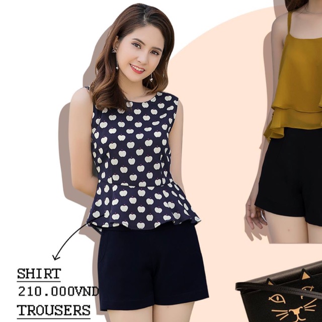 Áo kiểu K & K chấm bi dáng xòe (peplum top)