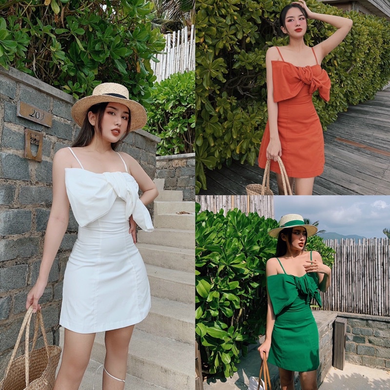 Váy Hai Dây Nơ Chất Thô Nhiều Màu, Váy Thô 2 Dây Dáng Ngắn Tiểu Thư - Choose Me KLP