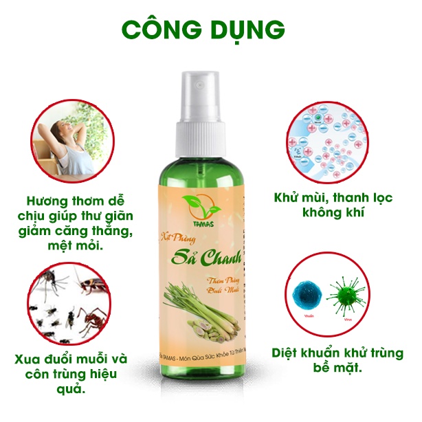 Combo 2 Chai Dung Dịch Xịt Đuổi Muỗi Và Côn Trùng, Xịt Phòng Sả Chanh TAMAS 100ml- Chai Xịt Tinh Dầu Đuổi Muỗi Cho Bé