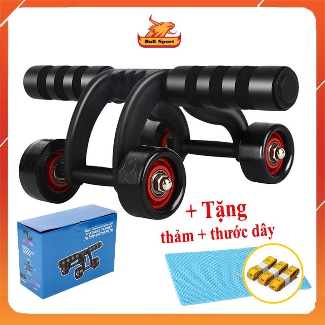 Con lăn tập bụng 4 bánh  Tặng thảm + thước dây  Con lăn tập cơ bụng 4 bánh đa năng siêu bền