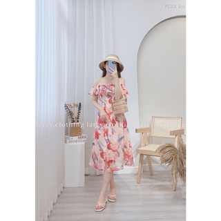 Váy Vol Hoa Trễ Vai Đi Biển V532 Hàng Thiết Kế 2 Lớp, Chất Mềm Mịn, Mát Thích hợp Với Mùa Hè