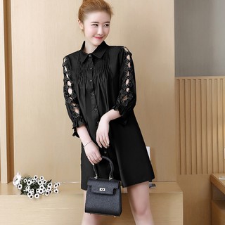 Đầm sơ mi xếp ly tay nơ