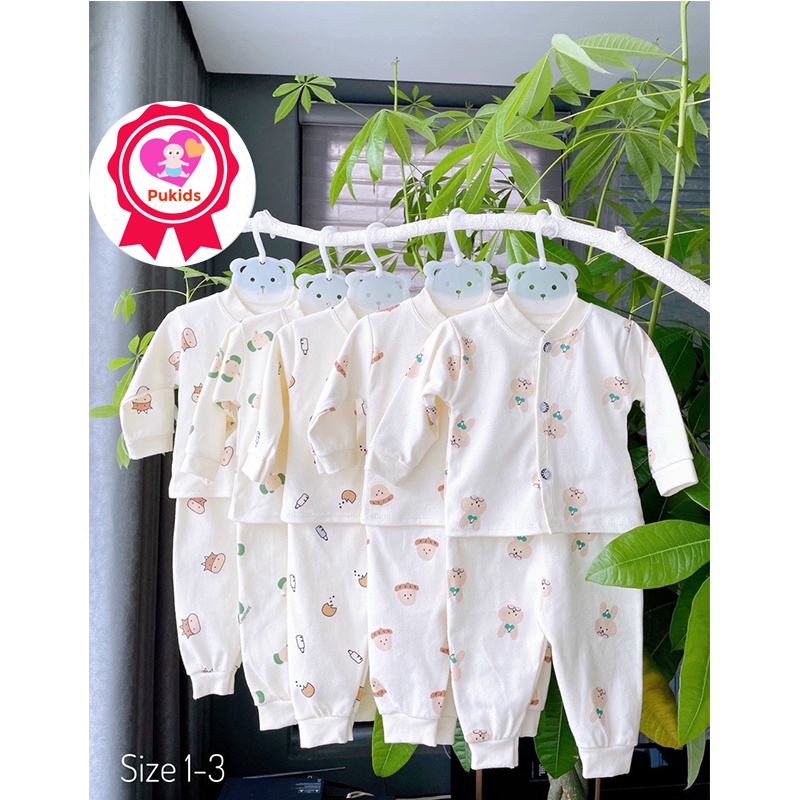 Bộ đồ dài tay thu đông cho bé trai, bé gái sơ sinh cúc giữa vải nỉ cotton cao cấp _ B62