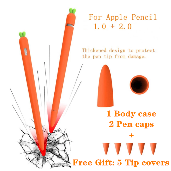 Vỏ bảo vệ hình trái cà rốt bằng silicon mềm thích hợp cho bút cảm ứng điện dung Apple Pencil 1 2