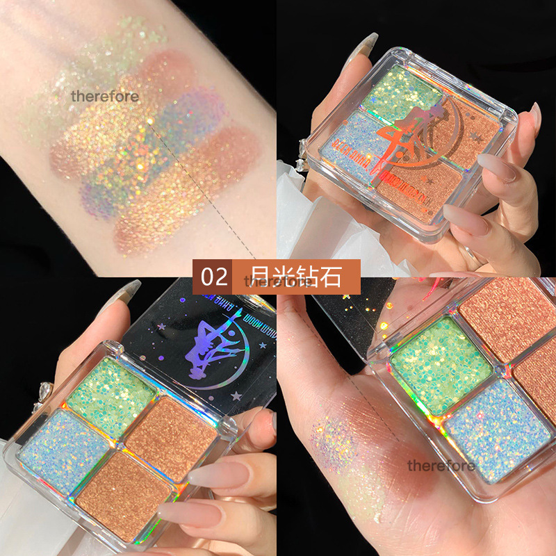 [Hàng mới về] Bảng phấn mắt 4 màu lấp lánh vỏ hình thủy thủ mặt trăng chống thấm nước | BigBuy360 - bigbuy360.vn