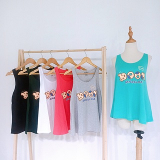 Áo ba lỗ nữ dáng xòe form rộng giấu bụng in chữ boom đơn giản thun cotton mặc mát tanktop 3 lỗ thun giấy mặc nhà