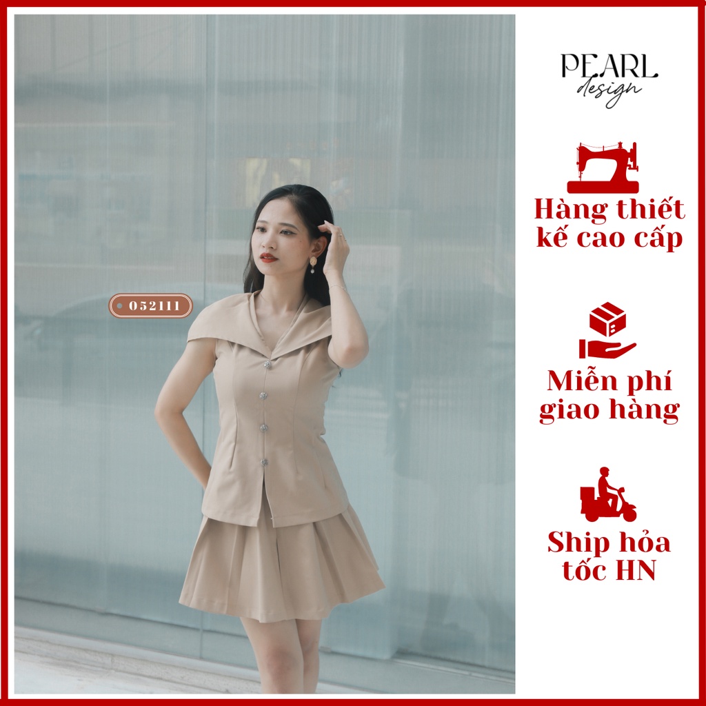 Set đồ nữ công sở áo chiết eo chân váy xếp ly Pearl Design 052111
