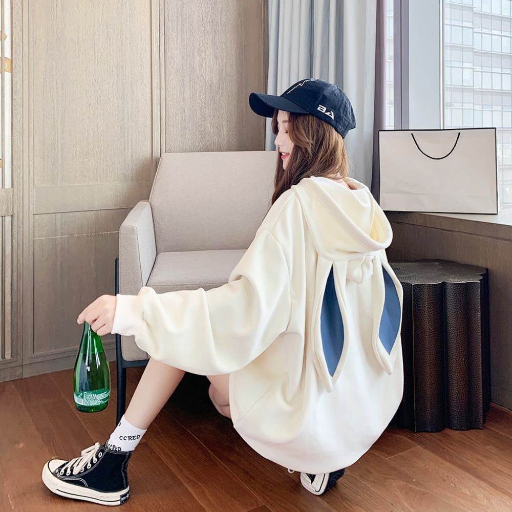 ÁO NỈ HOODIE SOME TIME TAI THỎ XÁM TRẮNG ULZZANG IN CHỮ