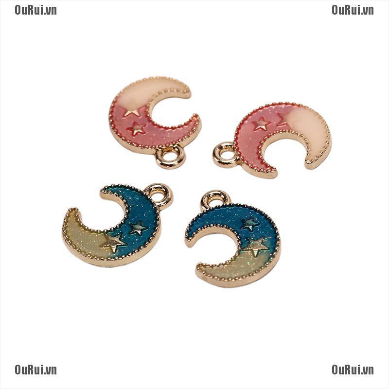 {FCC}CHARMS Set 10 Mặt Dây Chuyền Hình Trăng Sao Tráng Men Độc Đáo{OuRui.vn}