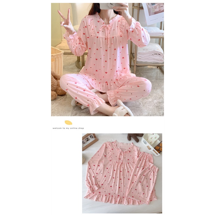 Bộ Đồ Ngủ Tay Dài In Họa Tiết Hoa Dễ Thương Phong Cách Nhật Bản Cho Nữ