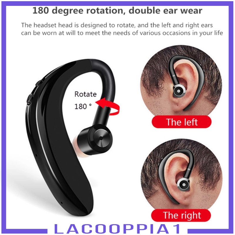 [LACOOPPIA1] Wireless Bluetooth Headset Ear Hook Earphones Noise Cancelling Lightweight