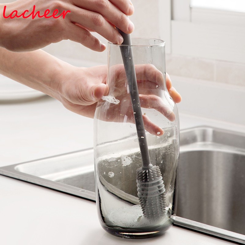 Bàn chải làm sạch cốc đa chức năng có tay cầm dài Bàn chải sữa silicone Tất cả các bàn chải tròn