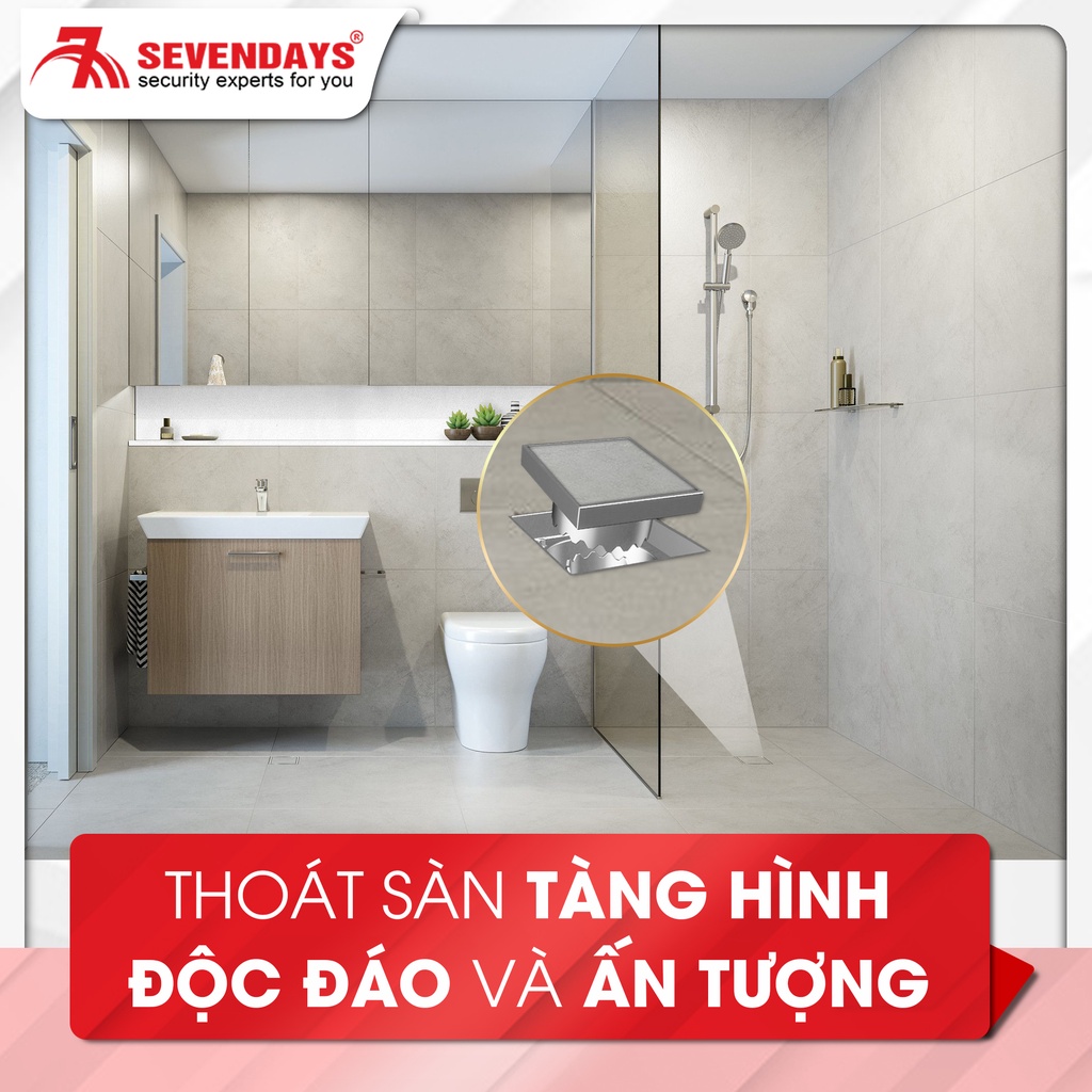 [BẢO HÀNH 10 NĂM] Phễu Thoát Sàn Ngăn Mùi SEVENDAYS Tàng Hình Mặt Vuông Size 12 mã SCV-12UL-X