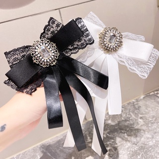 Korean bow tie lace ribbon bow pin shirt neckline accessories rhinestone collar flower pin for women