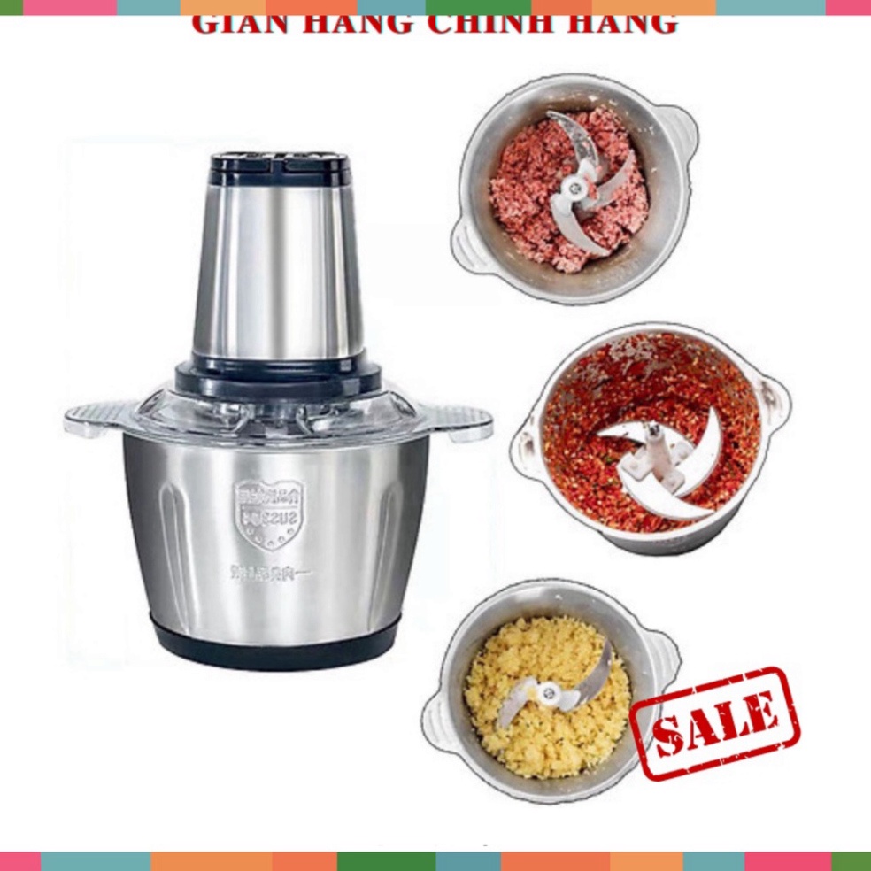 Máy Xay Thịt Cối Inox 4 Lưỡi Đa Năng, Công suất 250W- Xay Thực Phẩm 2l,Chất Liệu Inox 304 Chuẩn, Siêu Bén - Máy xay thịt