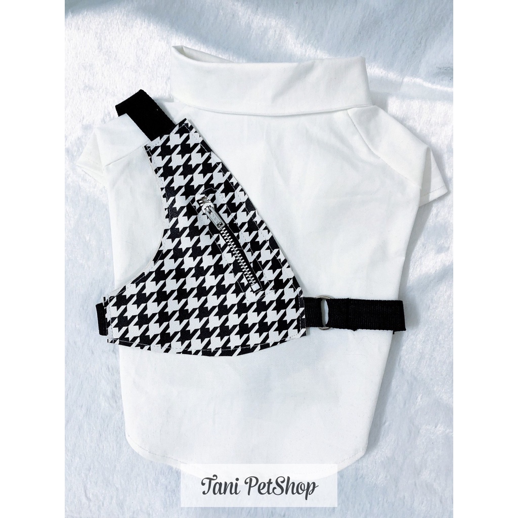 Áo Sơ Mi Trắng Kèm Túi Đeo Chéo Cho Chó Mèo - Quần Áo Thú Cưng