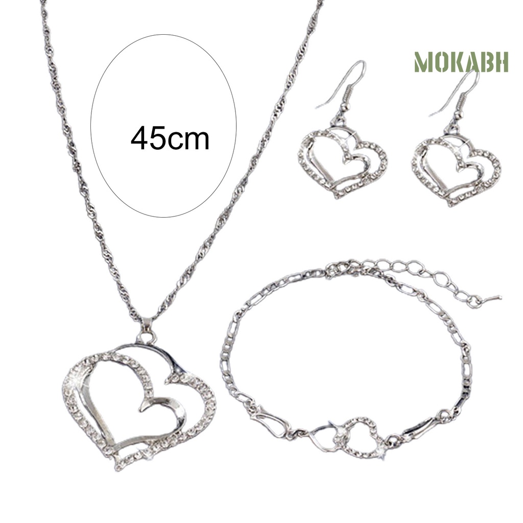 1 Set Vòng cổ + Vòng Tay + Bông Tai Hình Trái Tim Cho Nữ