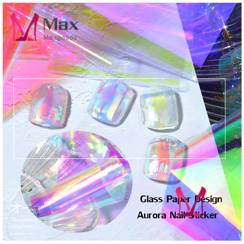 💋MAX Glass Paper Design Nail Sticker Manicure Nail Art Decoration Aurora Color Colorful DIY Shine Hot Fashion