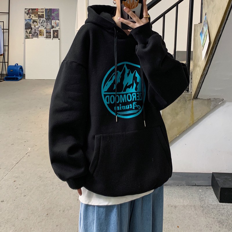 Áo hoodie lót nhung dày dặn giữ ấm phong cách Harajuku Hàn Quốc thời trang thu đông cho nam size lớn M-5XL