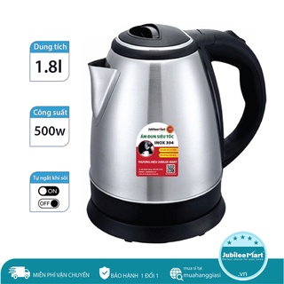 HỎA TỐC 2H - Ấm đun nước ấm siêu tốc inox 1.8l cao cấp, Tự động ngắt điện khi sôi - Bảo hành 1 đổi 1 trong 30 ngày