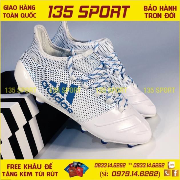 | Bán Chạy T6| Giày Bóng Đá Đinh Cao X17.1 Leather Trắng Chấm Bi Xanh FG bán chạy uy t