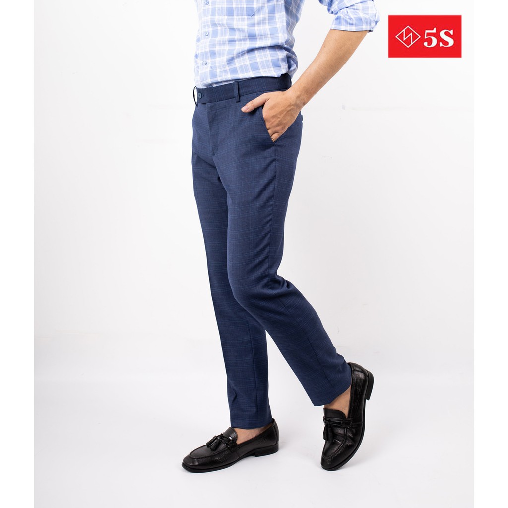 Quần Tây Nam 5S Họa Tiết Kẻ Caro Màu Xanh Đậm, Dáng Ôm Vừa, Ít Nhăn, Thoáng Mát, Co Giãn Nhẹ (QAU0402S1XDM) | BigBuy360 - bigbuy360.vn