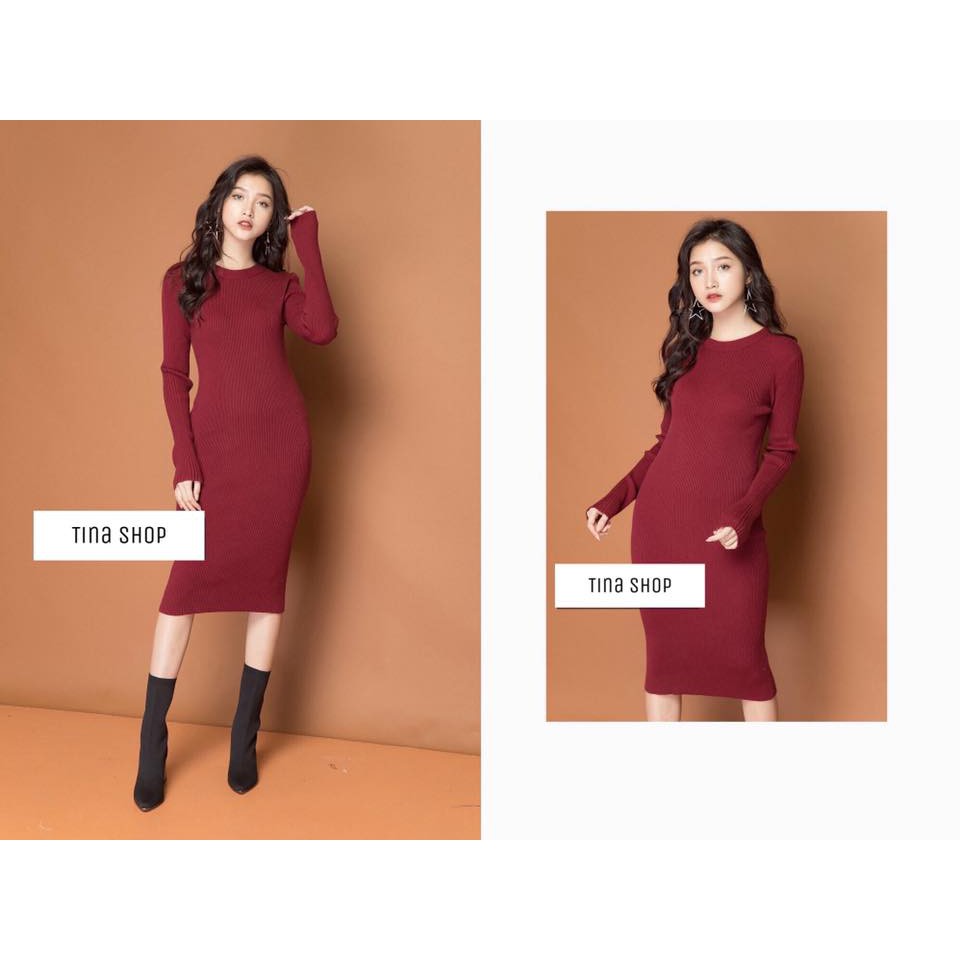 Đầm len midi dài tay
