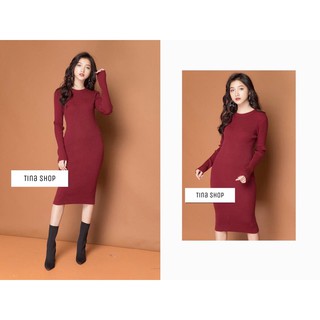 Đầm len midi dài tay
